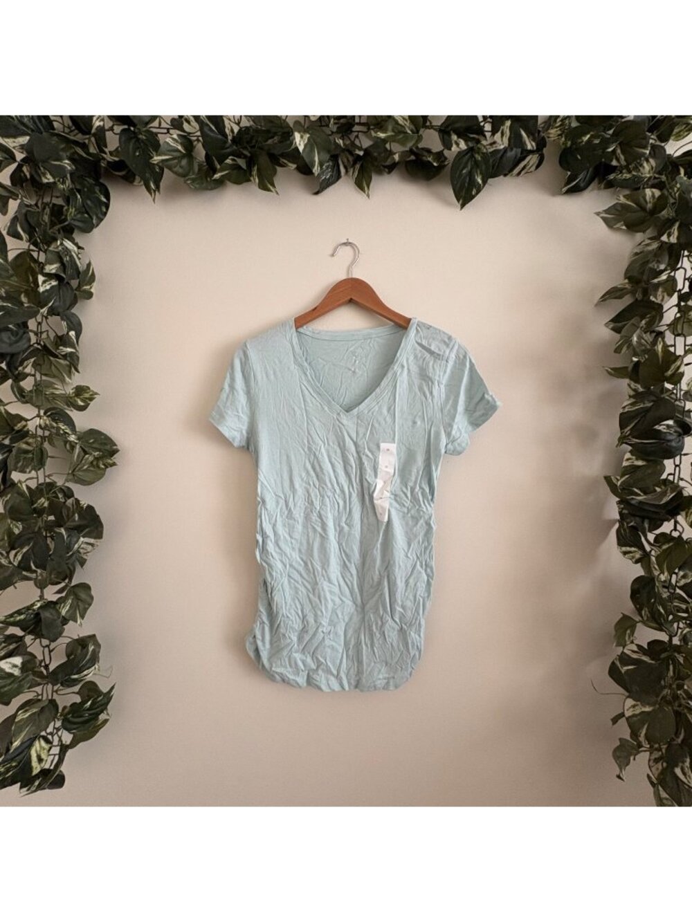 Ingrid by Isabel Maternity Short Sleeve Ruched Side Shirt Blue NWT Size S